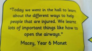 Quote from child attending a first aid talk